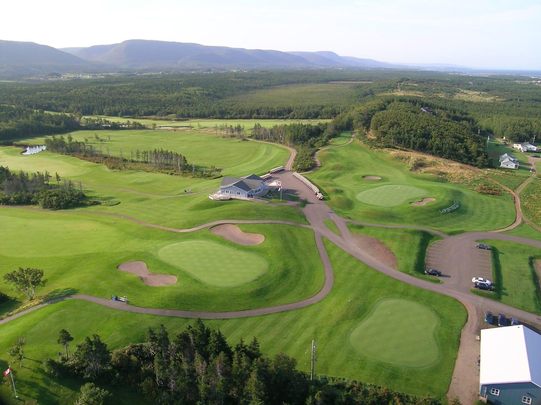 Aerial view of Le Portage Golf Club overlooking the Gulf of St. Lawrence